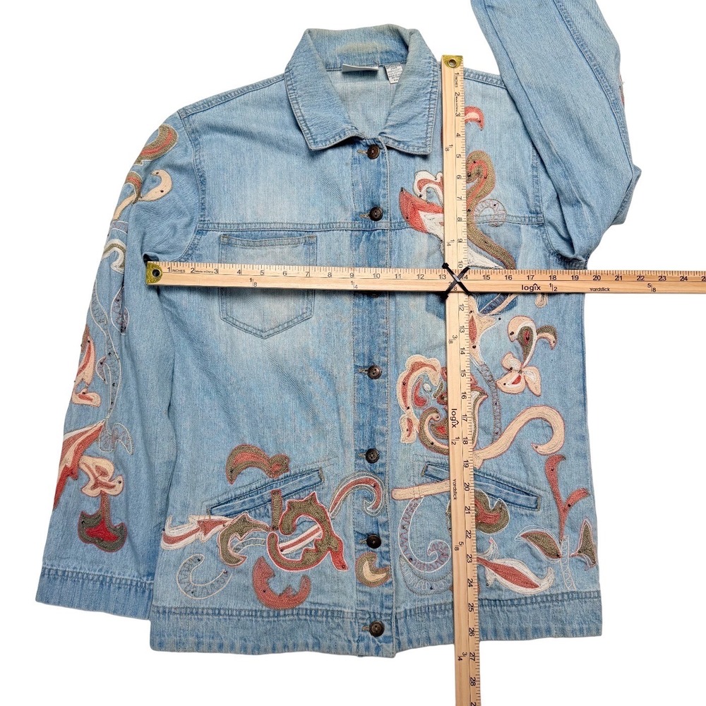 Y2K Chicos Embroidered Cotton Denim Medium Women Jacket Boho Artsy Festival - Picture 7 of 12